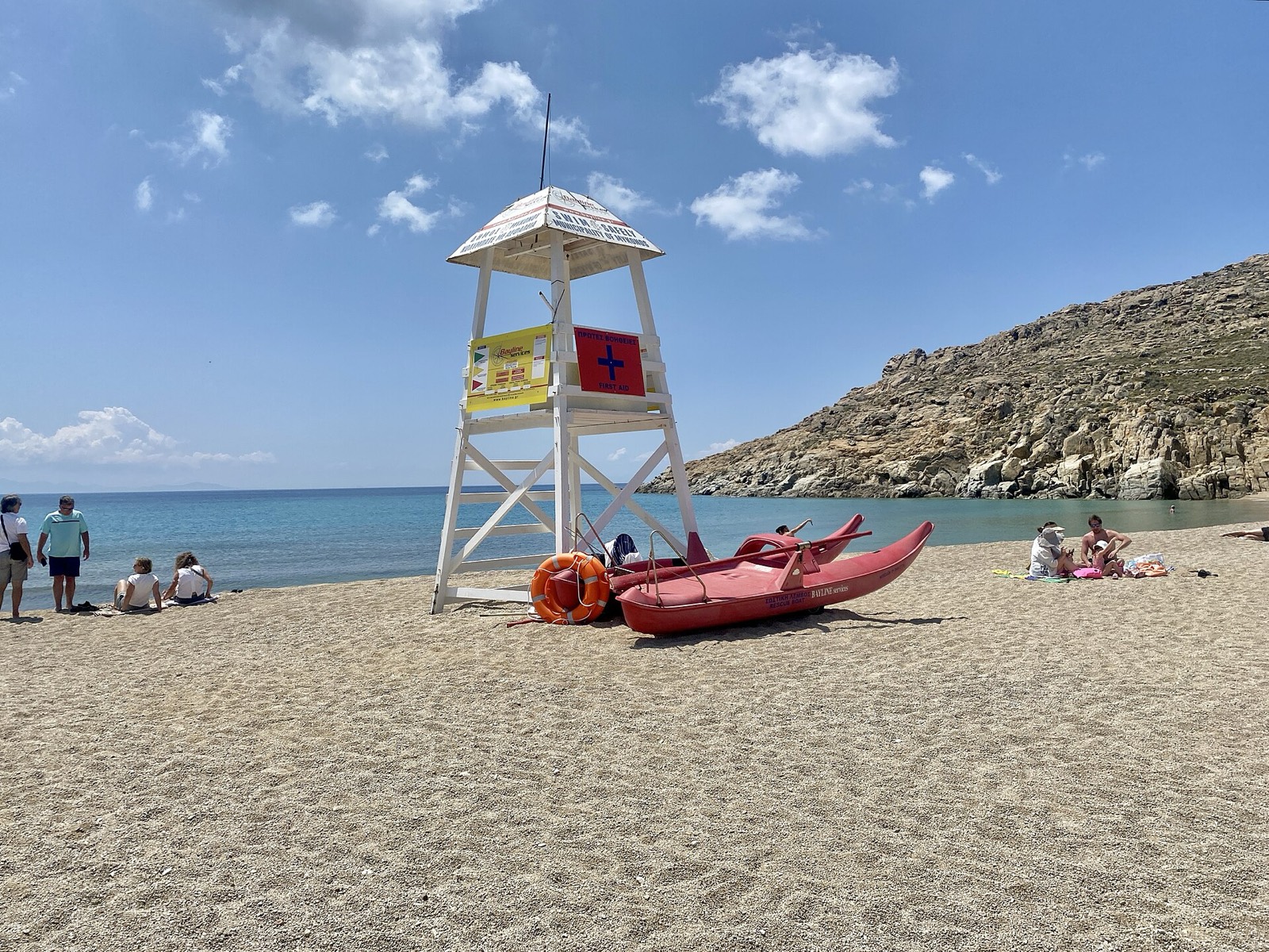 Agrari beach with its lifeguard tower on the south coast
